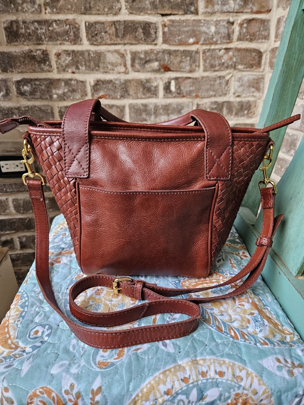 NWOT! ALC Mini Convertible French Tote Woven Leather Satchel Bag in Rich Brown - Picture 2 of 6